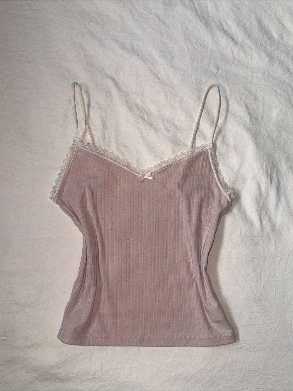 Delicate Lace-Trim Ribbed Cami - Light Pink